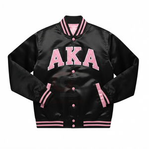 Weatherproof Alpha Kapa Alpha AKA Sorority green pink sorority womens Embroidery satin bomber and lady crop <b>patchwork</b> <b>jackets</b> - Product Image 6