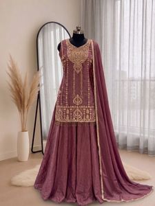 Indian Traditional Wedding Outfit in Rangoli Crush with Embroidery Work Sharara Suit for Women Fancy Wear for Every Festival - Product Image 6