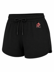 Shorts noirs taille haute pour femmes avec logo brodé, fermeture à cordon, coupe décontractée et sportive, style classique, couleur unie - Product Image 4