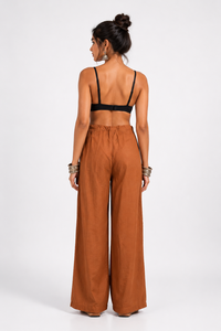 Pantalones Anchos de Lino/Algodón para Mujer, Ropa Maria |   Pantalones Palazzo Bohemios Cómodos con Cordón Ajustable, Estilo Casual - Product Image 2