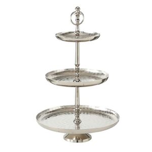 Support à gâteau rond à 3 niveaux en métal argenté, en aluminium martelé, pour cupcakes et desserts, avec finition décorative - Product Image 3