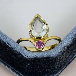 Bezel Setting Green Amethyst Gemstone <b>Ring</b> Solid 925 Sterling Silver Gold Plated Rhodolite <b>Garnet</b> Accent Romantic Women <b>Ring</b> - Product Image 1