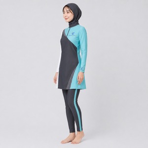 Nouvel ensemble de bikini modeste pour femmes musulmanes, uni/à motifs, entièrement couvert, anti-UV, respirant, séchage rapide, maillot de bain de qualité supérieure pour la plage - Product Image 3