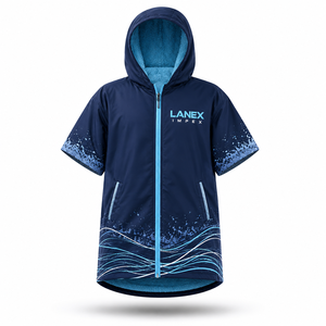 Custom <b>Waterproof</b> Short Sleeve Hooded <b>Changing</b> <b>Robe</b> with Fleece Lining Full Zip Beach Swim Surf Poncho Jacket OEM & ODM Service - Product Image 2
