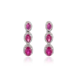 Pendientes de Oro Sólido de 14K con Rubí y Diamante - Estilo Religioso Cristiano de Moda - Product Image 3