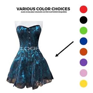 Robe Corset en Satin Personnalisée pour Femmes Sexy, Bleu Ciel, Bustier avec Superposition de Dentelle Florale Noire, Robe Mini de Soirée à la Mode - Product Image 4