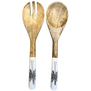 Ensemble de service à salade en acacia très demandé avec poignée émaillée, cuillère et fourchette à salade en bois, ustensiles de cuisine, couverts en bois - Product Image 3