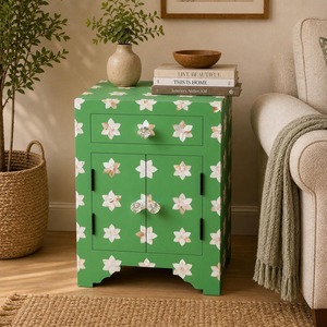 Modern Luxury Mother of Pearl Inlay <b>Green</b> <b>Bedside</b> Cabinet & Nightstand Bedroom Furniture for Home Customized Size - Product Image 5
