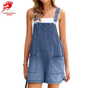 Wholesale <b>Women</b> Jeans <b>Romper</b> Trendy One Piece Outfit With Wide Leg Shorts Button Closure Adjustable Straps And Fashion - Product Image 1