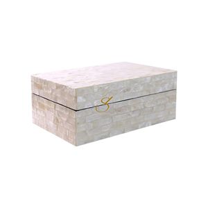 Caja de Joyería Rectangular de Madera con Tapa de Nácar Hecha a Mano para Guardar Aretes, Pulseras y Relojes - Product Image 1