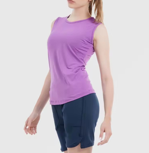 Women Solid Color O-Neck Knitted Sleeveless <b>Tank</b> <b>Top</b> Casual Breathable Regular Length <b>Purple</b> - Product Image 6