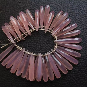 Cuentas de Calcedonia Rosa Facetadas en Forma de Gota Alargada, Aprox. 35MM de Largo, Piedra Suelta con Orificio de 0.50mm, Par de Cuentas para Joyería - Product Image 4