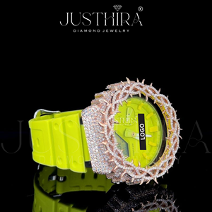 Montre numérique néon jaune hip-hop premium et éclatante avec lunette en argent cloutée de pierres et pierres scintillantes pour un style moderne et audacieux - Product Image 4