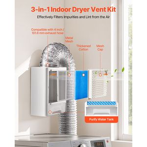 Kit di scarico intelligente per asciugatrice da interno con porta di scarico da 4 pollici, cassetto raccogli acqua in ABS e promemoria di sovratemperatura - Product Image 2