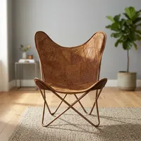 Fauteuil papillon en cuir véritable fait main avec pieds en métal, style mid-century modern, fauteuil de détente pour salon