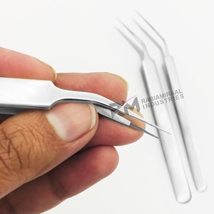 Silver Shin Eyelash Extension Tweezer Large Point 45 Degree Point Tip Plain Grip Fiber Tip Tweezer - Product Image 5