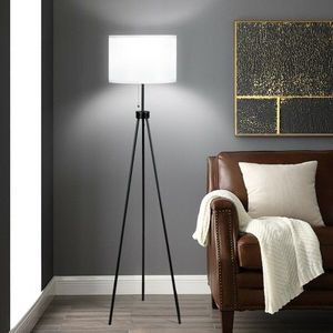 Lampada da Terra Moderna in Metallo con Treppiede e Interruttore a Catena, LED Base E27, Opzioni Paralume Nero/Bianco/Marrone - Product Image 1