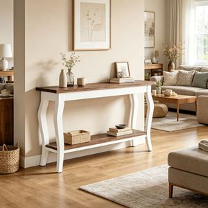 Consolle Lunga in Stile Vintage, Tavolo Laterale di Lusso dal Design Moderno in Legno Teak e Marmo per Ingresso, Casa, Appartamento, Hotel - Product Image 4
