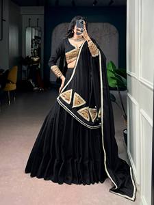 Black Mal Cotton <b>Lehenga</b> Choli with Gold Embroidery Quick Dry Traditional Indian Wedding Dress <b>Women</b> Floor-Length Ethnic Wear - Product Image 4