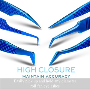 Blue Stainless Steel Eyelash Tweezers Set with Case for <b>Lash</b> Extension Beauty Tools Precision Curved Tip Metal Tweezers - Product Image 3
