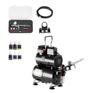 Kit aérographe professionnel 1/6 HP avec compresseur et réservoir, double action, 3 embouts, pour barbier et peinture acrylique - Product Image 1