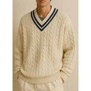 Nouveau pull jacquard en maille acrylique à col en V pour homme, avec logo personnalisé, style universitaire, pour l'hiver - Product Image 2