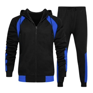 Survêtement d'hiver personnalisé à panneaux zippés pour hommes, 100 % coton, coupe ajustée, ensemble décontracté de sweats à capuche et pantalons unis pour hommes - Product Image 5