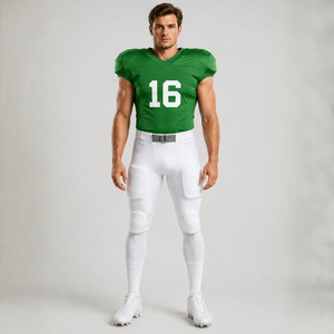 Conjunto de Uniforme de Fútbol Americano para Hombre, Jersey Verde con Cuello en V y Manga Corta, Pantalones Blancos, Estilo Ajustado que Absorbe la Humedad - Product Image 1