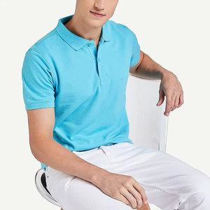 Polo homme en jersey de haute qualité, manches courtes, coupe classique, tissu Oxford en coton, style décontracté, bleu uni, teinture unie - Product Image 3