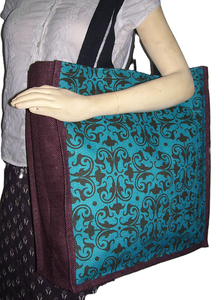 Eco Friendly Flower Print Natural Jute Tote <b>Bag</b> with Rope Handle - Product Image 5