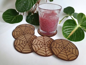 Spider Web Design Wooden <b>Coasters</b> Sets Prevents <b>Heat</b> Damage From Hot Tea And Coffee Cups And Protects Table From Water Stains - Product Image 3