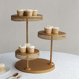 Customized Gold Color Metal 3 Tier Cake <b>Stand</b> for Weddings Durable Elegant Design for Cakes <b>Cupcakes</b> - Product Image 3