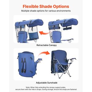 Sedia Pieghevole a Mezzaluna con Tettuccio Parasole, Sedia da Spiaggia Portatile con Tasca Portaoggetti e Doppi Portabicchieri, Capacità 150 Kg - Product Image 5