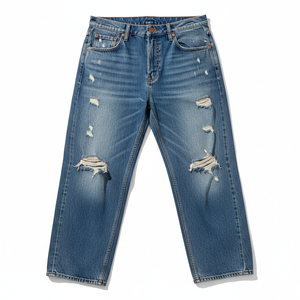 Jeans en denim brodé délavé de haute qualité pour hommes, coupe droite ample et jambe large, style streetwear abordable - Product Image 6