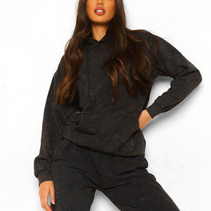 Sudadera con Capucha para Mujer, Estilo Streetwear, Hombros Caídos, Tejido Grueso, Lavado Ácido, Hecha a Medida, Venta al por Mayor, Precio Económico - Product Image 2