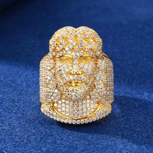 Anillo de Moissanita con Rostro de Jesús, Plata de Ley 925, Joyería Hip Hop con Incrustaciones de Diamantes VVS, Anillo de Declaración - Product Image 1