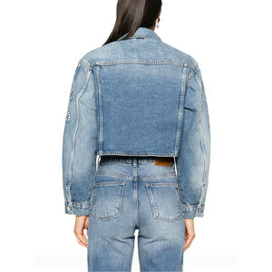 High Streetwear Vintage Washed Jean <b>Denim</b> <b>Jacket</b> for Women's Pearl Stone Custom Embroidery Logo Outerwear Trucker <b>Denim</b> <b>Jackets</b> - Product Image 2