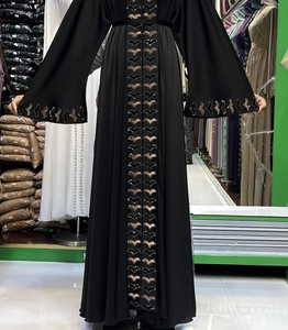 Wholesale Modest Dubai Beaded Sequined <b>Long</b> Sleeve Abaya Muslim Traditional Handmade Wedding Women Breathable V Neck - Product Image 2