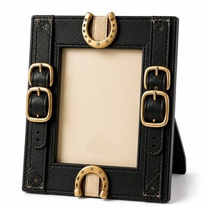 Classic Equestrian Style Photo <b>Frame</b> Designed With <b>Black</b> Leather Look Finish And Gold Buckle Accents For A Distinctive Decor - Product Image 6