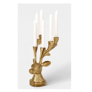 Rustic Gold Aluminium Stag Deer Head 3 Arm Candelabra <b>Christmas</b> Antler Taper Candle Holder Festive Holiday <b>Table</b> <b>Centerpiece</b> - Product Image 6