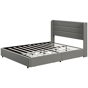 Base letto matrimoniale grigio chiaro con cassetti contenitore resistenti, doghe in legno silenziose e testiera per camera da letto - Product Image 1