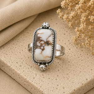 Bague Fleur Turquoise Cheval Sauvage en Argent, Faite à la Main, Style Bohème Sud-ouest, Bijou Statement pour Femme, Idée Cadeau - Product Image 1