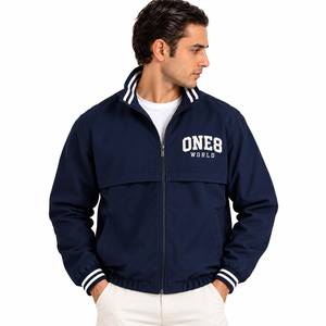 Veste universitaire bleu marine pour homme One8 World, fermeture éclair sur le devant, logo, style preppy, coupe-vent, vêtement d'automne, coupe régulière - Product Image 1