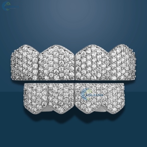 Grillz Hip Hop en or blanc 14 carats avec diamants de laboratoire sertis, 4 dents supérieures et 4 dents inférieures, pour homme - Product Image 6