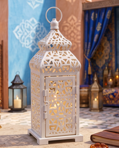 Modern <b>White</b> Temple Moroccan Style Candle Lantern Indore Decoration Lantern Hanging Stand for Decoration Candle Vessels - Product Image 1