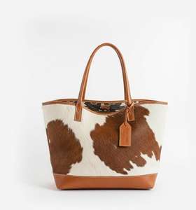 Sac fourre-tout vintage pour femme en cuir véritable avec fourrure, fermeture éclair, détails brodés, mode automne, qualité supérieure LHTB-0088 - Product Image 1