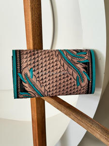 แบรนด์เทอร์ควอยซ์ดอกไม้ Boho มือเครื่องมือหนังกระเป๋าสตางค์ที่กําหนดเองหนังแท้คลัทช์หนังตะวันตกกระเป๋าสตางค์บัตรเครดิต - Product Image 5