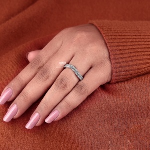 Lab Grown Diamond Wave Band 14K White Gold Curved <b>Wedding</b> Ring Pave Diamond Stacking Band for Women Handmade Wholesale Supplier - Product Image 6