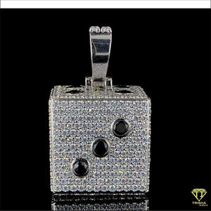 Premium Iced Out Dice Pendant Necklace with VVS Lab Grown Lab grown GIA Certified Rhodium Plated in 925 <b>Silver</b> Jewelry - Product Image 4