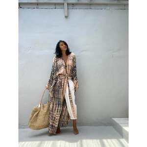 Kimono Bohemio de Viscosa Teñido a Mano, Ligero y Ecológico, para Mujer, Verano, Casual, Transpirable, Cintura Natural, Color Sólido - Product Image 1